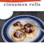 Low carb cinnamon rolls with cream cheese frosting on a plate - Pinterest pin
