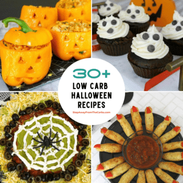 30+ Low Carb Halloween Recipes - stuffed pepper jack-o-lanterns, ghost cupcakes, spider web dip and witch fingers
