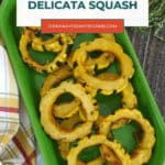 Overhead view of Low Carb Maple Delicata Squash rings with fresh thyme