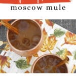 Pumpkin Moscow Mule Pinterest pin with overhead view of two copper mugs