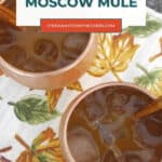 Low Carb Pumpkin Moscow Mule Pinterest pin with overhead view of drinks on a fall napkin