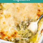 Pesto Spaghetti Squash Pinterest pin with cheesy baked spaghetti squash