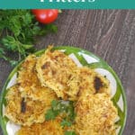 Plate of golden spaghetti squash fritters with parsley and tomatoes