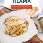 Baked lemon pepper tilapia Pinterest graphic from Step Away From The Carbs