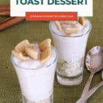 Keto Cinnamon Toast Dessert pin with two dessert shot glasses and spoons