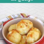 Keto Pão de Queijo Pinterest graphic showing Brazilian cheese puffs