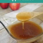 Low Carb Caramel Apple Sauce Pinterest graphic with the sauce in a glass bowl