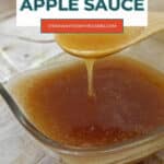 Low Carb Caramel Apple Sauce Pinterest graphic with a spoonful of sugar free caramel sauce