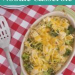 Cheesy chicken noodle casserole made with Palmini noodles, Pinterest pin
