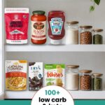 Low carb and keto products including Lakanto monk fruit sweetener, Lily's chocolate, Rao's marinara, Catalina Crunch and Whisps