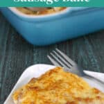 Low Carb Sausage Bake Pinterest pin with a square of the bake on a white plate