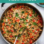 Low Carb Turkey Taco Skillet in a large pan, an easy keto ground turkey dinner