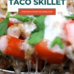 Low Carb Turkey Taco Skillet - cheesy ground turkey and peppers on a spoon